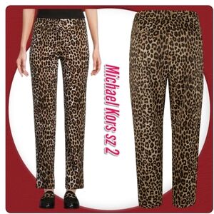 Michael Kors Women's Cheetah Print Stretch Twill Slim Leg Pants